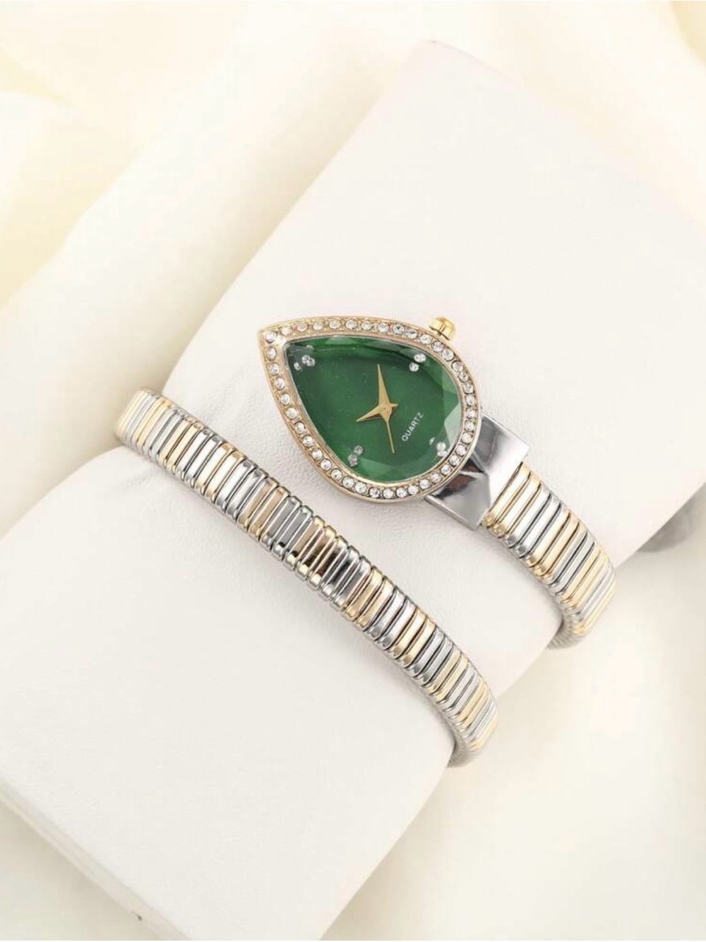 Green Teardrop Dial Bracelet Watch with Two-Tone Band - Picture 5 of 7